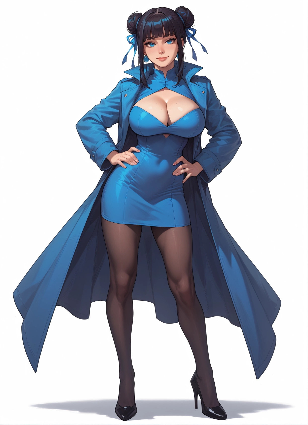 1girl, breasts, pantyhose, double bun, blue eyes, high heels · Yamete.gg
