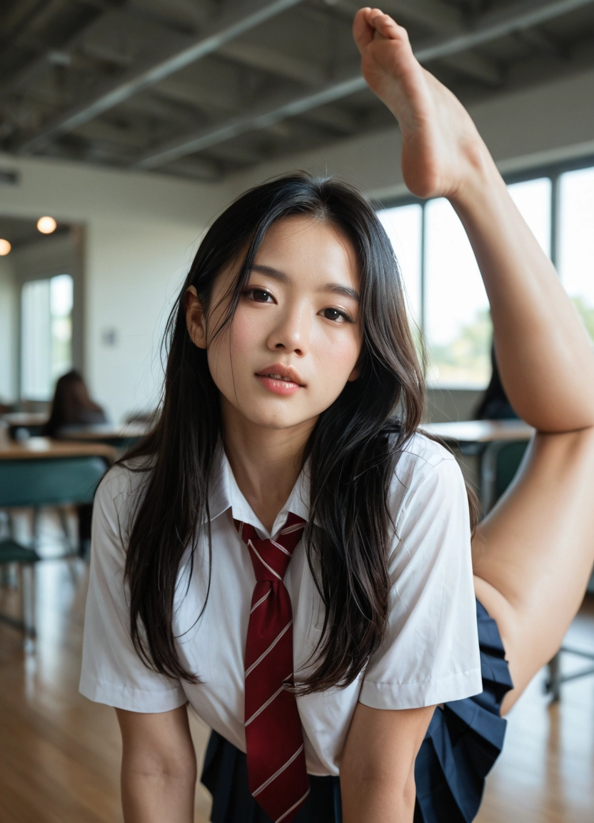 1girl, solo, school uniform, necktie, photo (medium), long hair · Yamete.gg