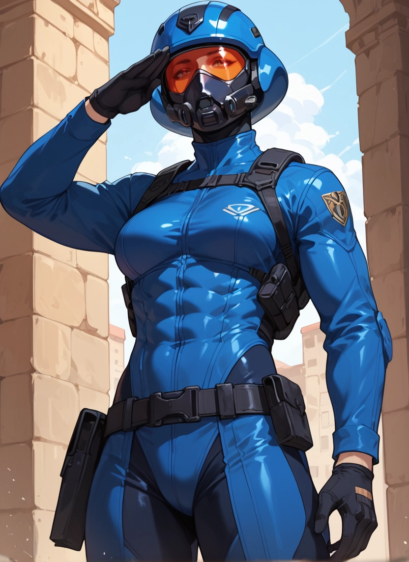 1girl, solo, gloves, helmet, bodysuit, abs · Yamete.gg