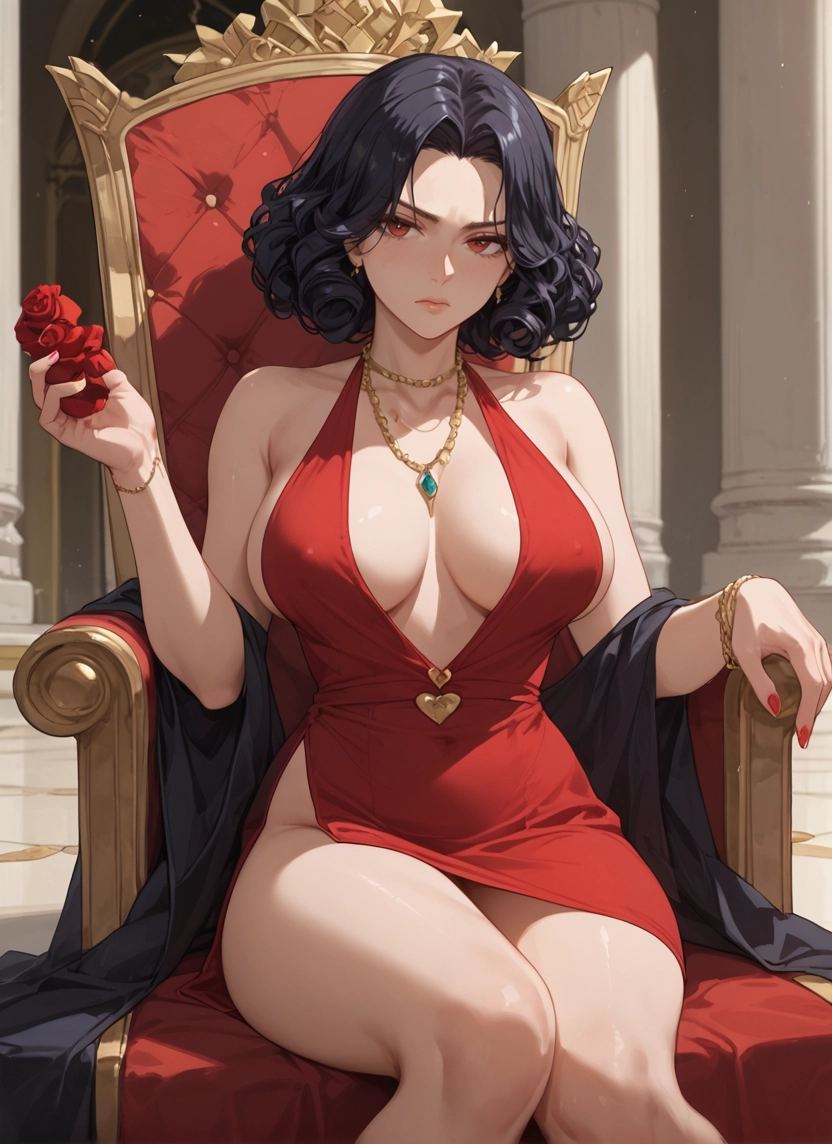 breasts, 1girl, dress, jewelry, red eyes, flower · Yamete.gg
