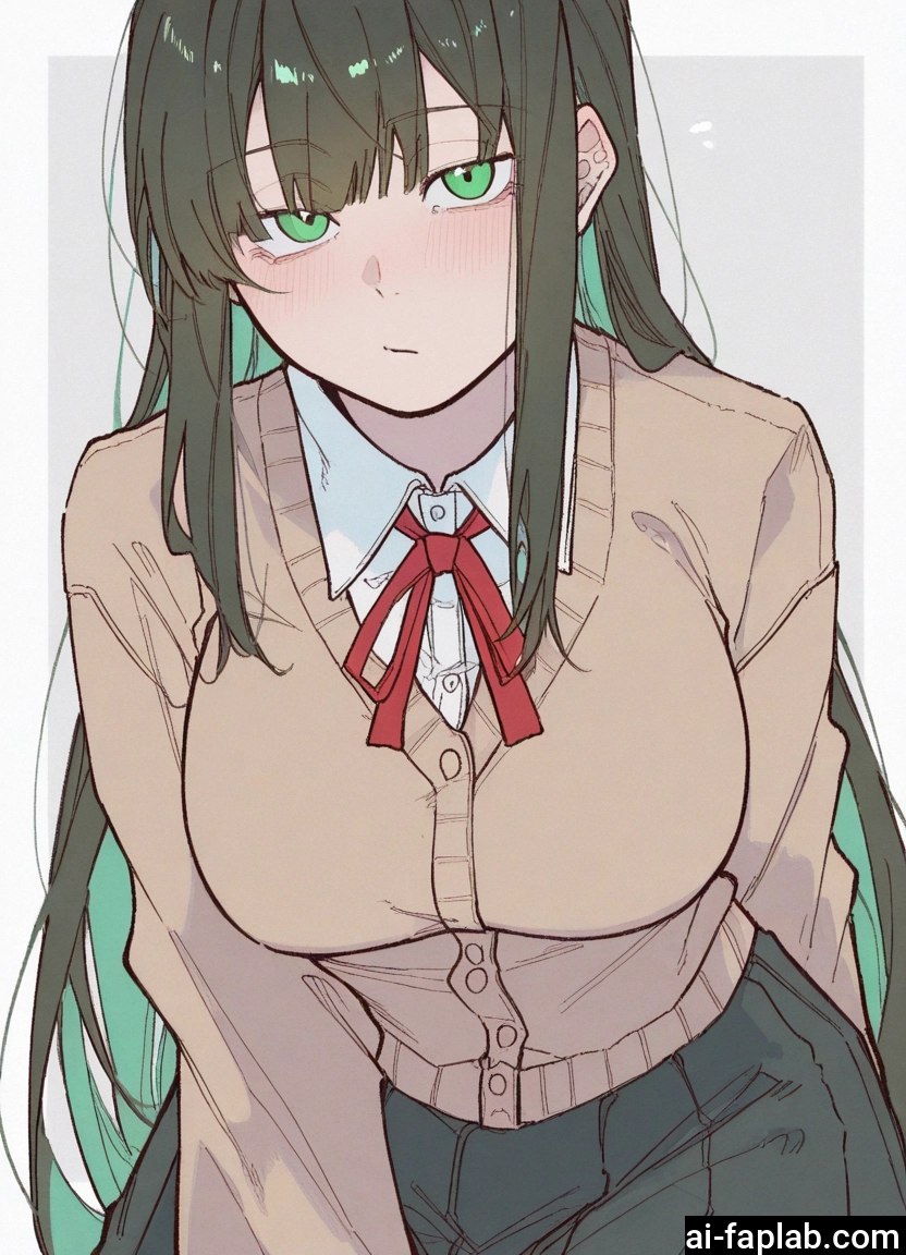 1girl, green eyes, long hair, solo, breasts, skirt · Yamete.gg
