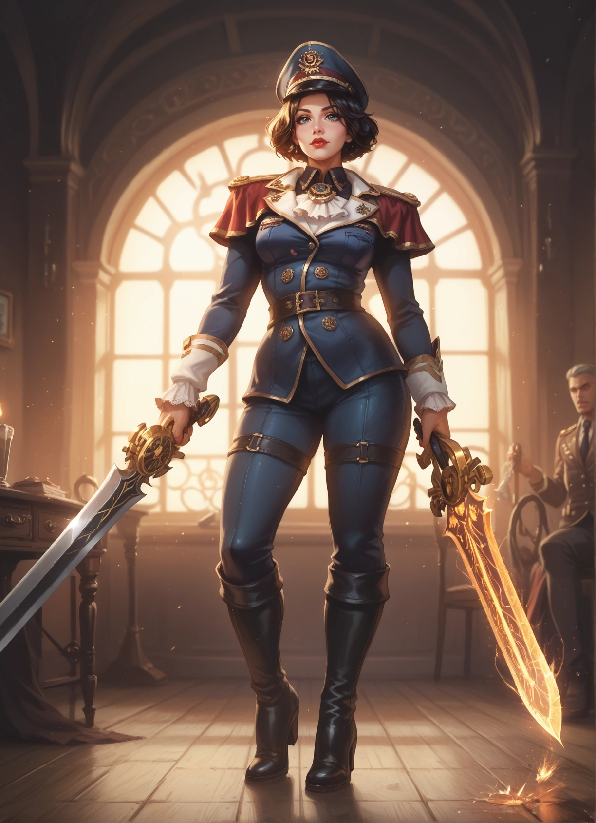 weapon, 1girl, sword, boots, hat, uniform · Yamete.gg
