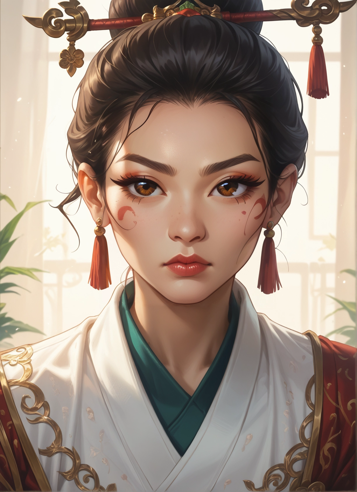 1girl, solo, hair ornament, brown eyes, jewelry, earrings · Yamete.gg