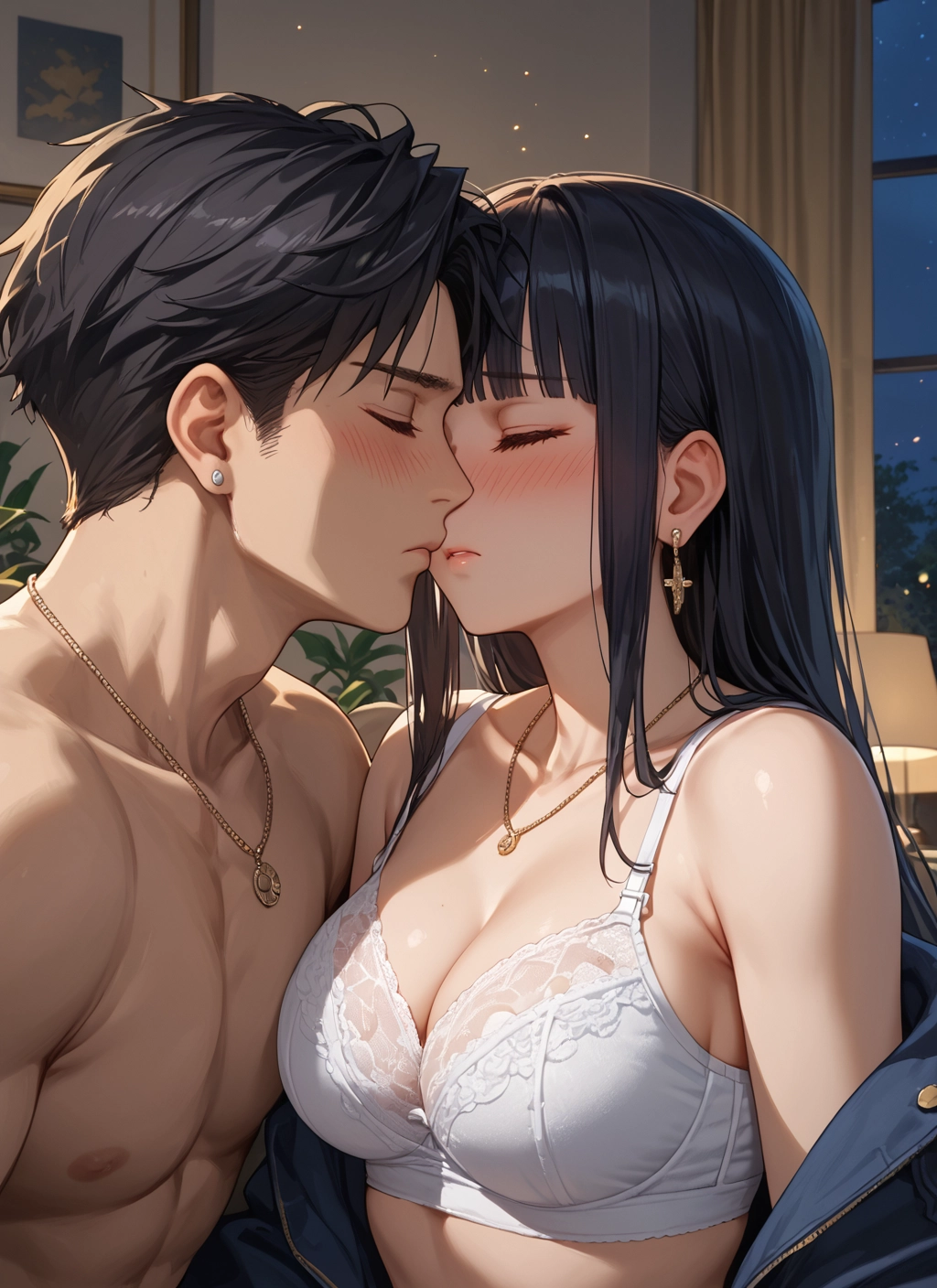 1girl, 1boy, breasts, underwear, bra, jewelry · Yamete.gg