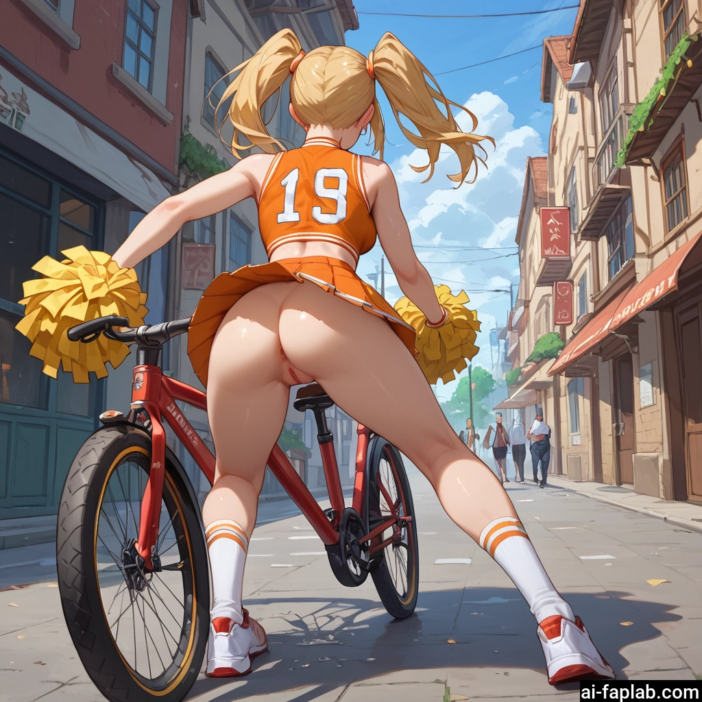ass, cheerleader, twintails, pussy, ground vehicle, pom pom (cheerleading)