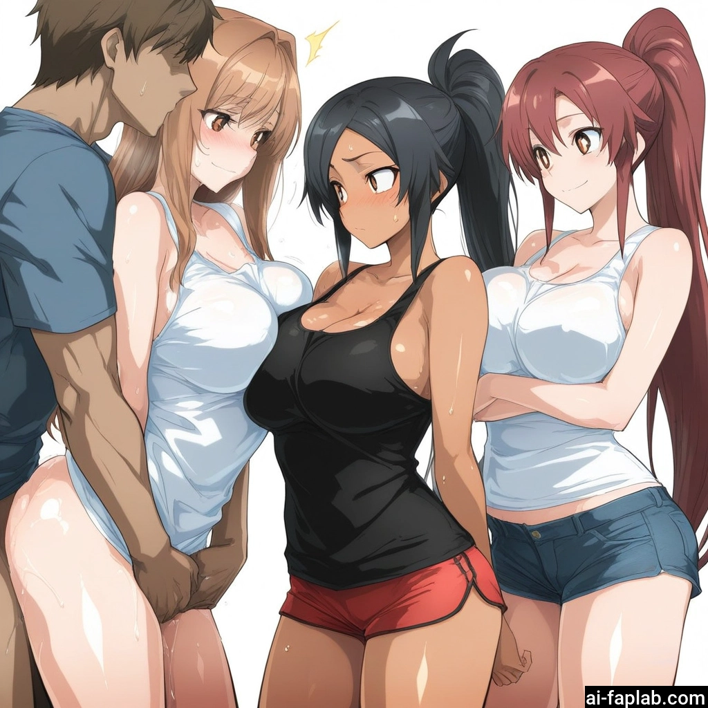 multiple girls, breasts, shorts, 3girls, hetero, 1boy · Yamete.gg