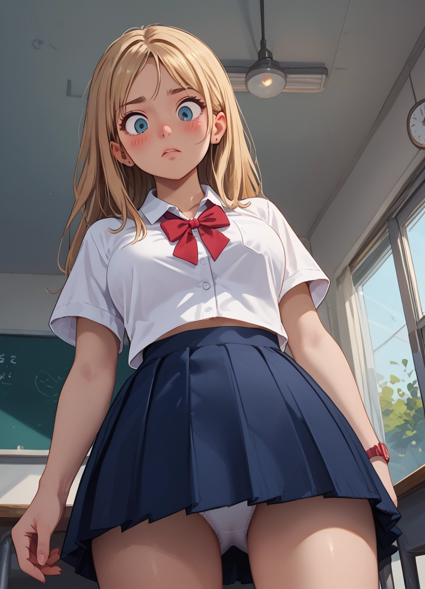 1girl, underwear, panties, skirt, blonde hair, solo · Yamete.gg