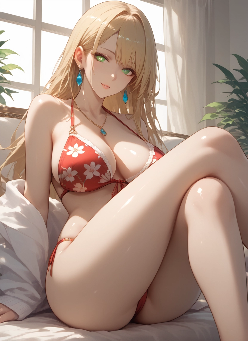 1girl, breasts, green eyes, jewelry, long hair, earrings · Yamete.gg