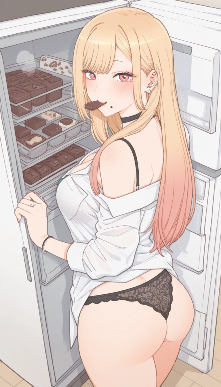 1girl, kitagawa marin, solo, blonde hair, underwear, ass