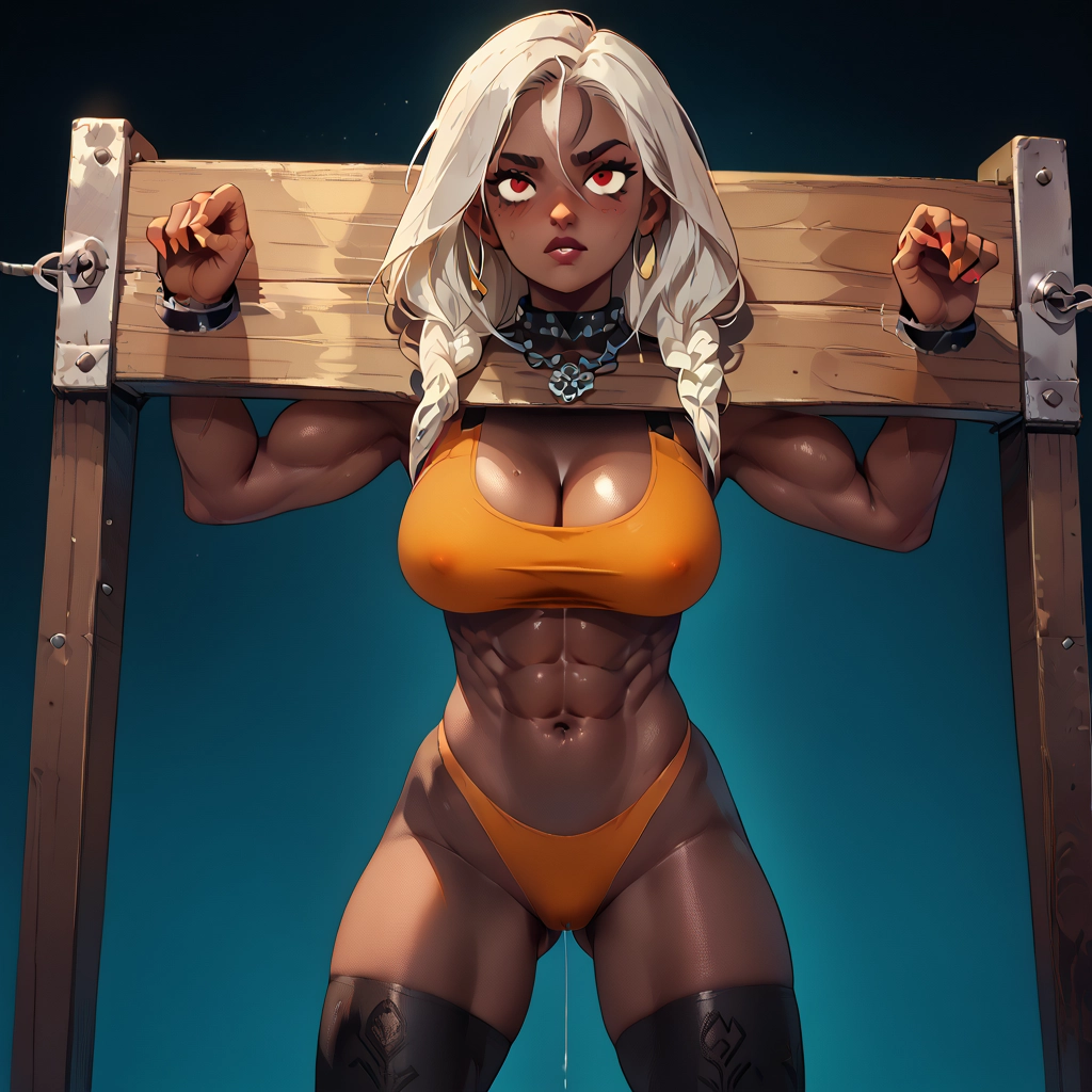 1girl, breasts, solo, abs, jewelry, thighhighs