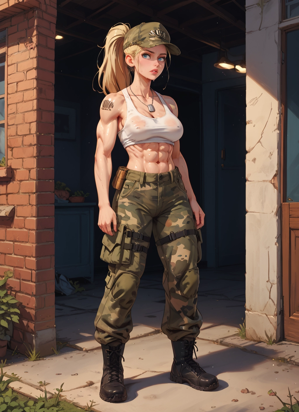 1girl, blonde hair, muscular, abs, blue eyes, muscular female · Yamete.gg