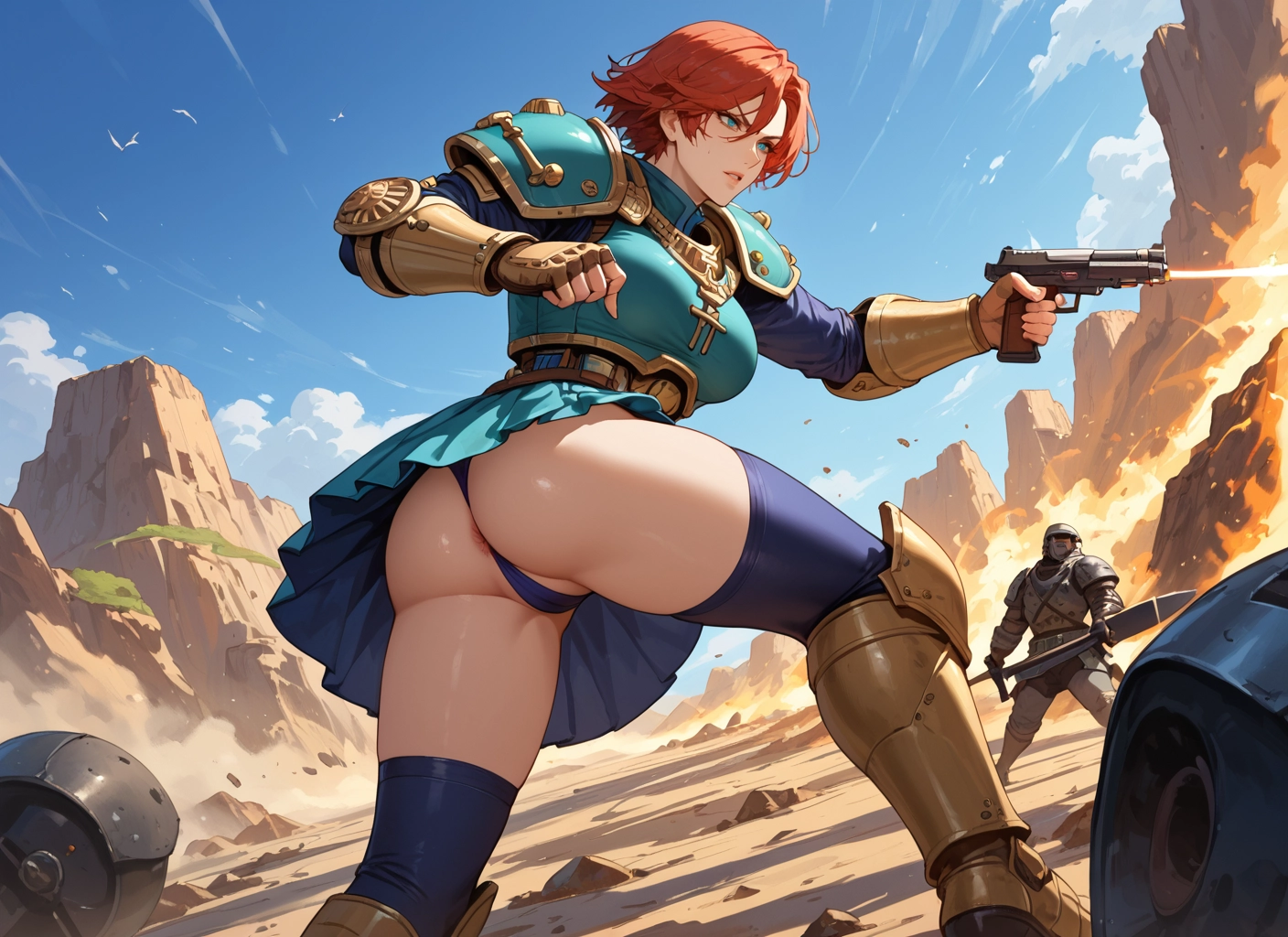 1girl, weapon, gun, ass, underwear, panties · Yamete.gg