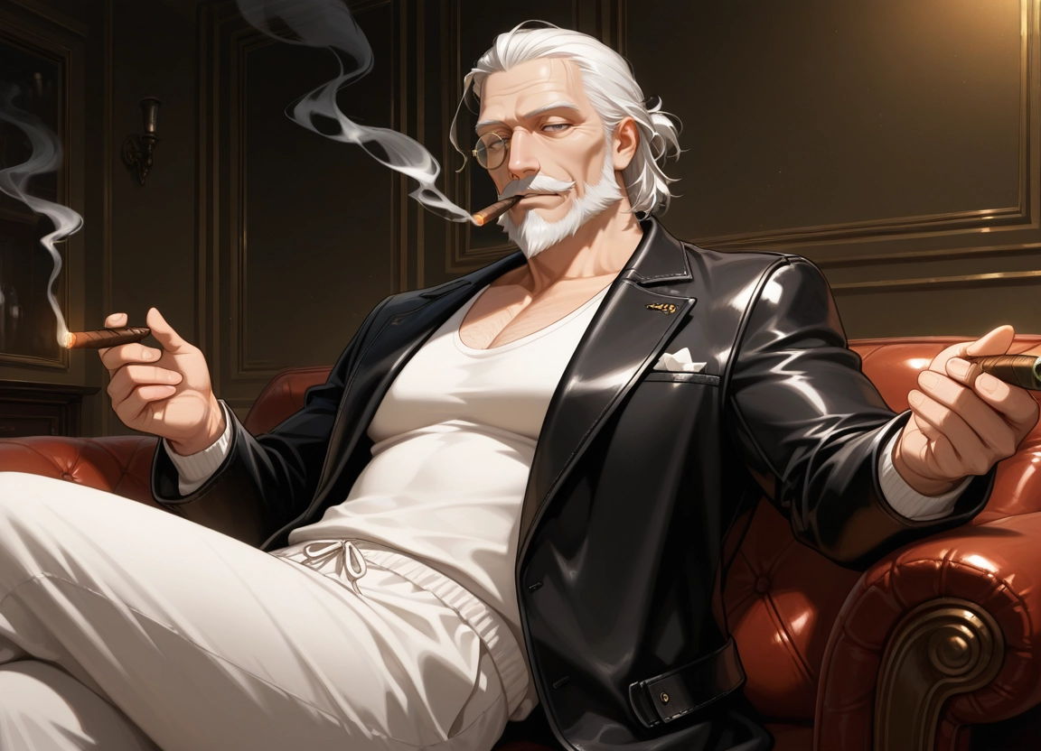 bara, 1boy, male focus, solo, pectorals, cigar · Yamete.gg
