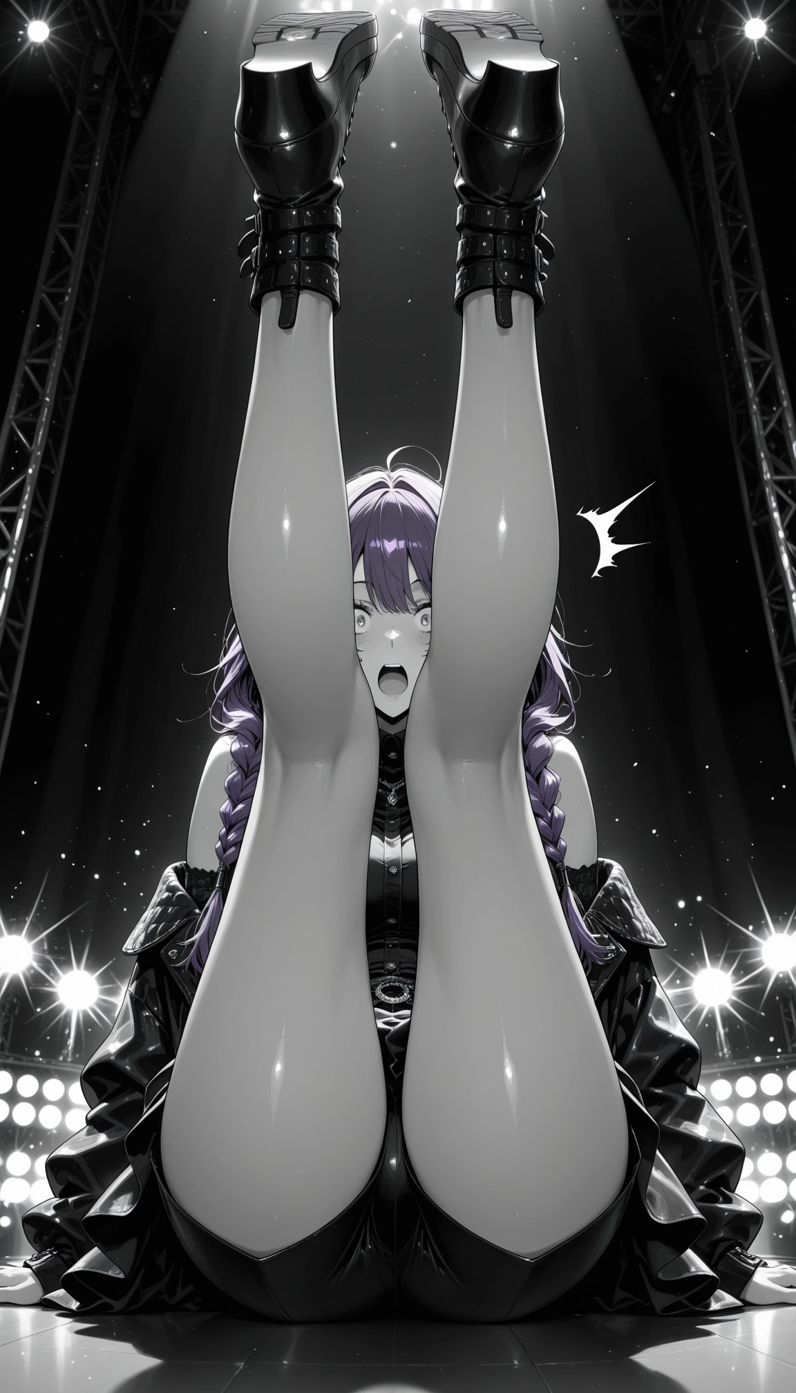 1girl, braid, open mouth, solo, twin braids, purple hair · Yamete.gg