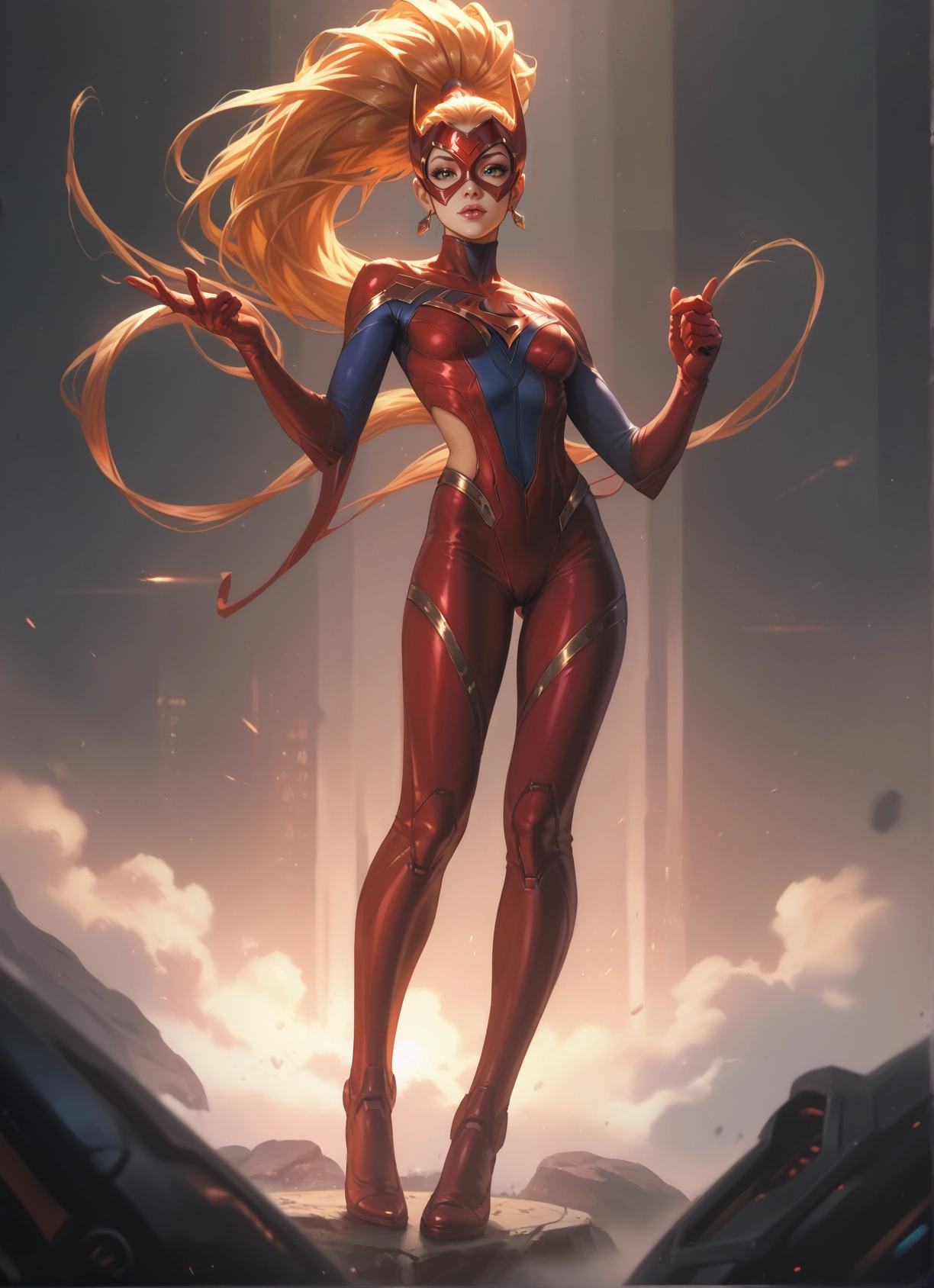 1girl, blonde hair, solo, long hair, bodysuit, mask · Yamete.gg