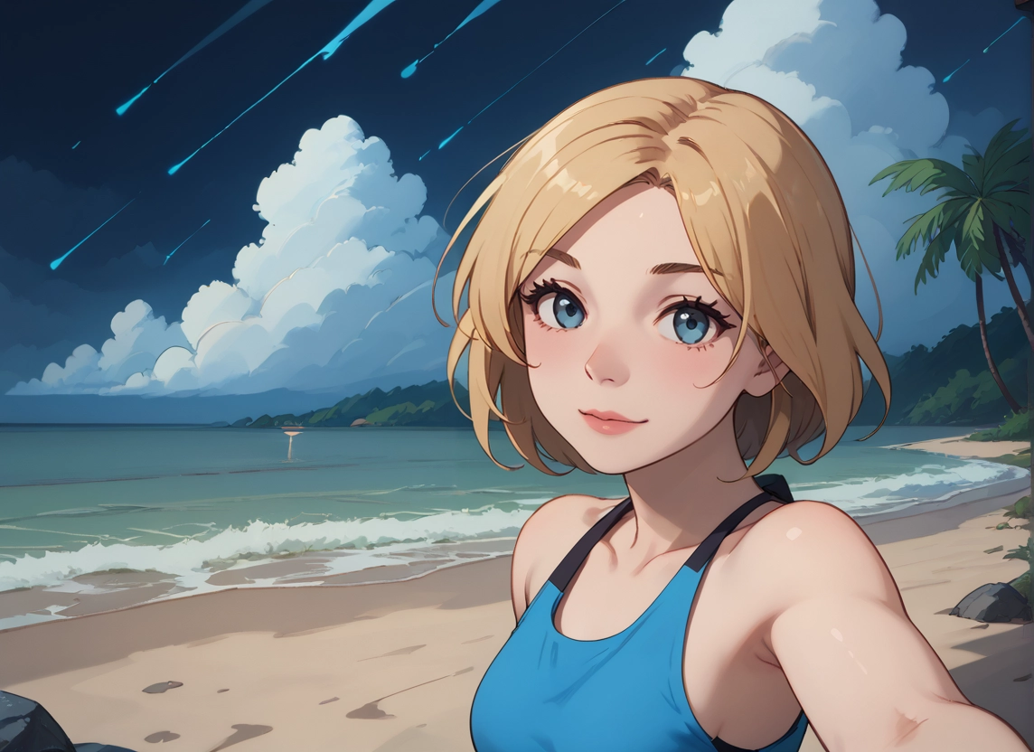 1girl, outdoors, beach, blue eyes, solo, blonde hair · Yamete.gg
