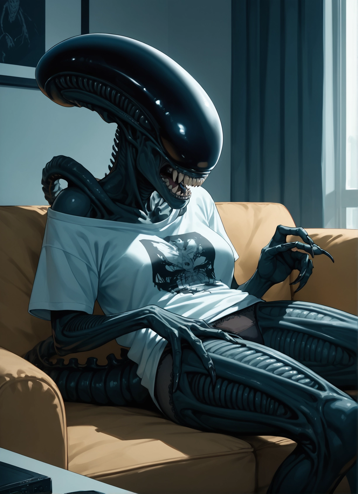 1girl, shirt, underwear, panties, sitting, teeth · Yamete.gg
