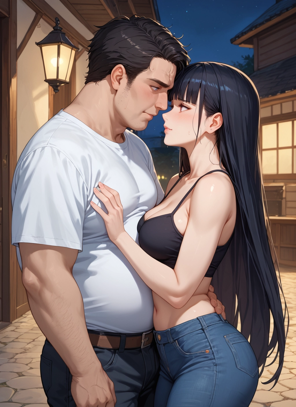 1girl, 1boy, long hair, black hair, breasts, pants · Yamete.gg