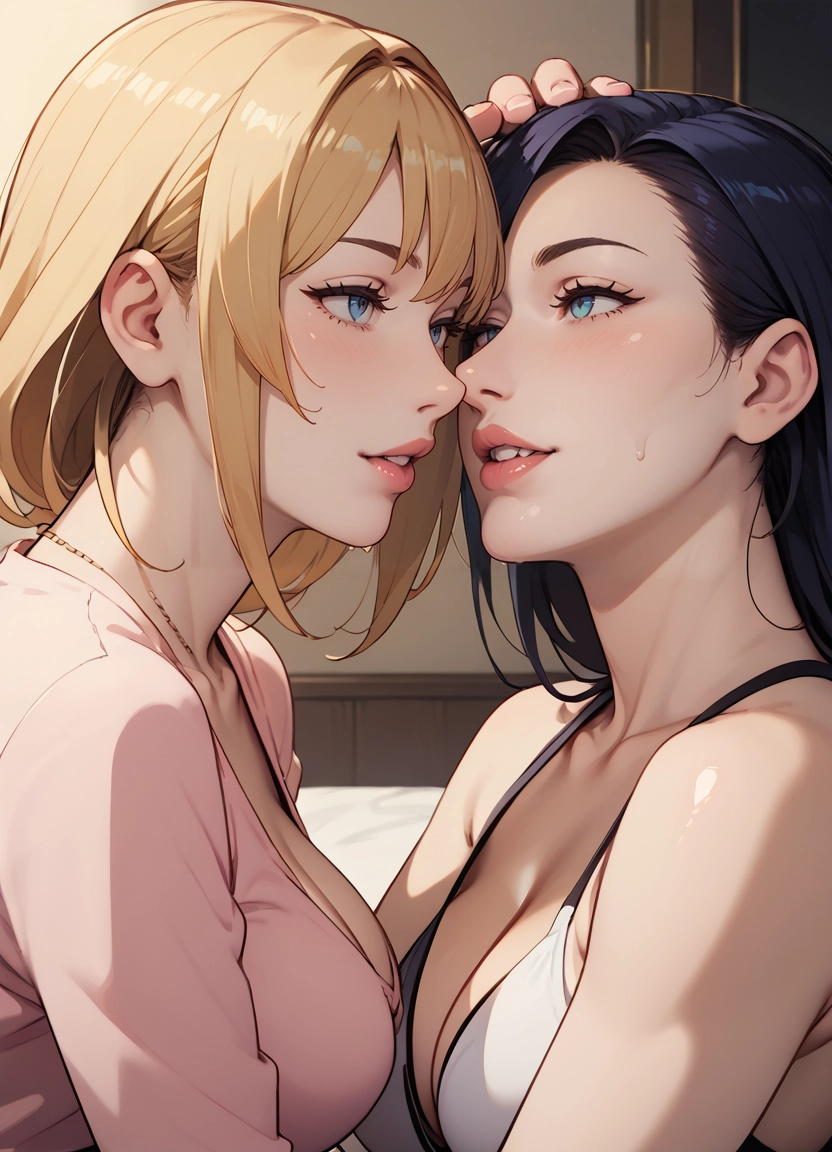 breasts, multiple girls, 2girls, tongue, nipples, yuri · Yamete.gg