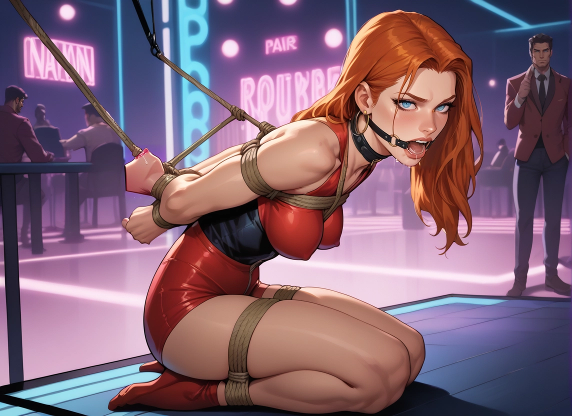 bound, bdsm, bondage, 1girl, gag, breasts · Yamete.gg