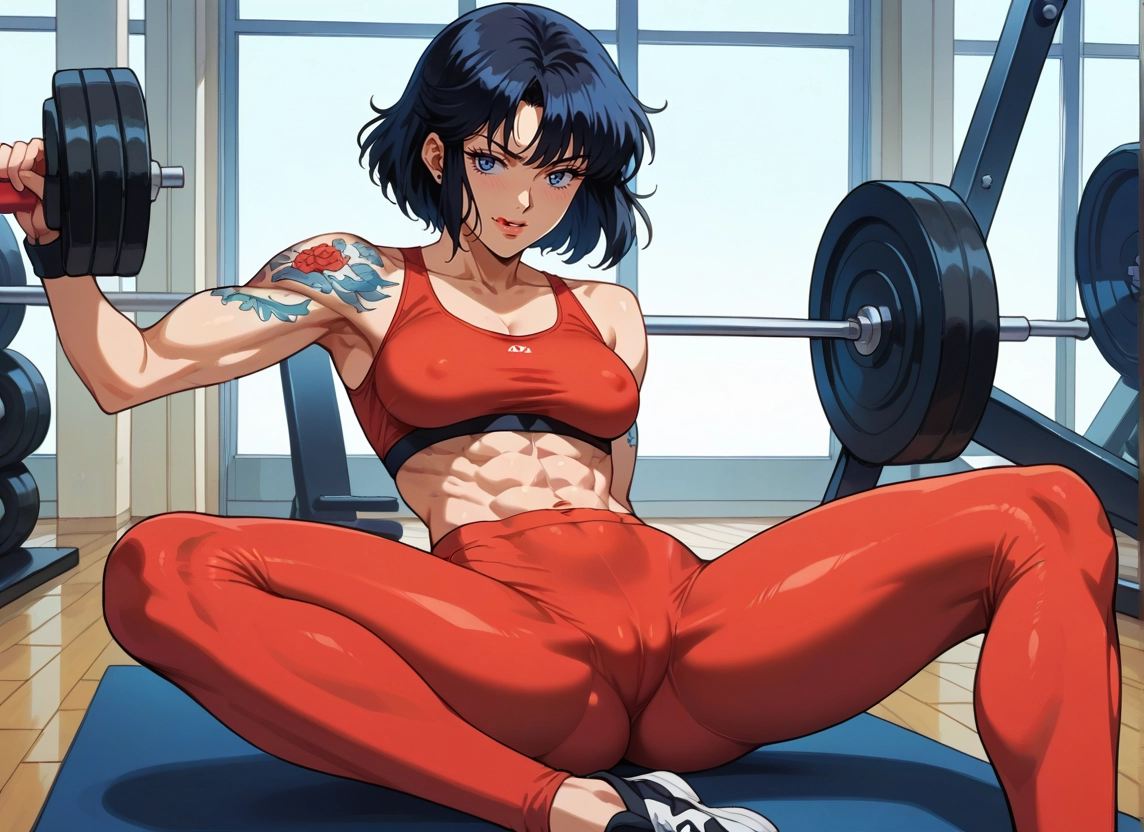 1girl, tongue, blue eyes, tongue out, abs, tattoo · Yamete.gg