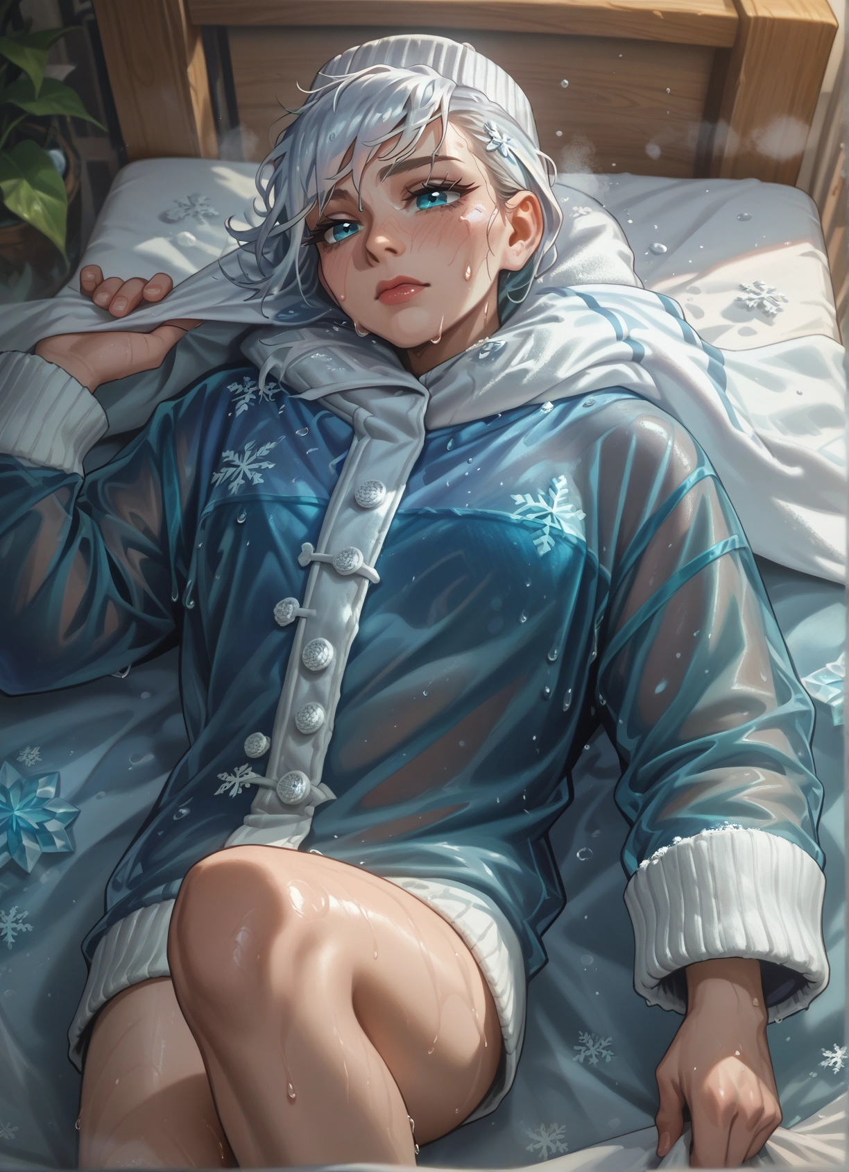 1girl, solo, blue eyes, lying, blush, looking at viewer · Yamete.gg