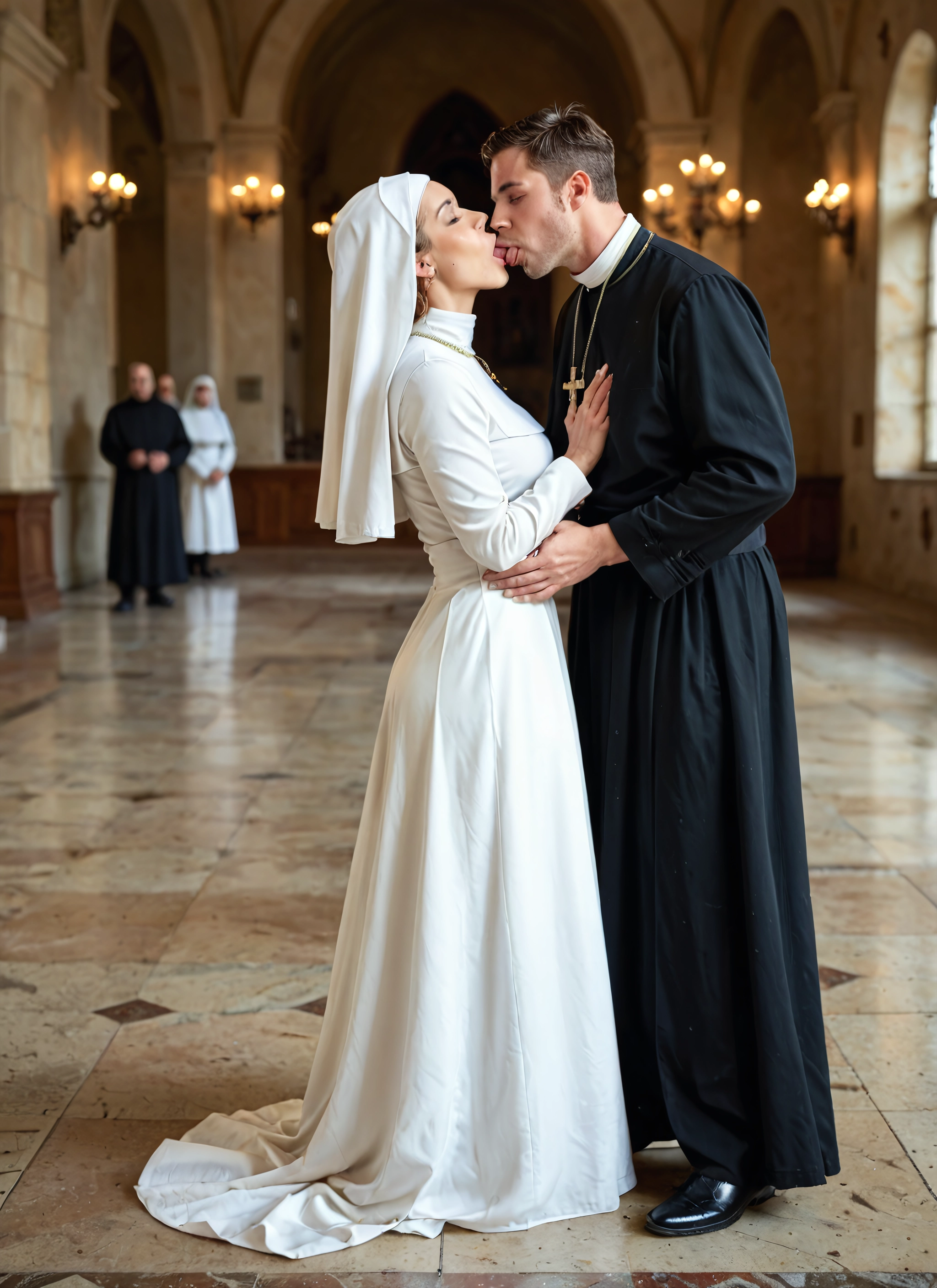 1girl, nun, kiss, jewelry, cross, hetero · Yamete.gg