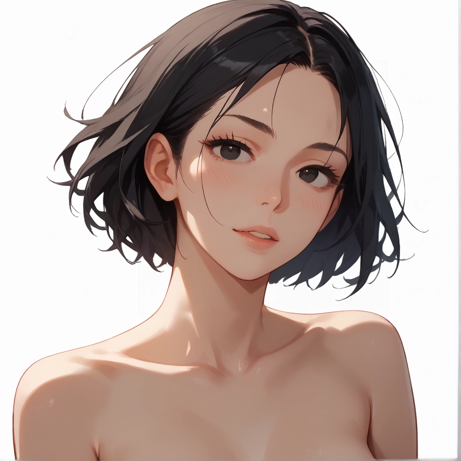 1girl, solo, black hair, short hair, parted lips, collarbone · Yamete.gg