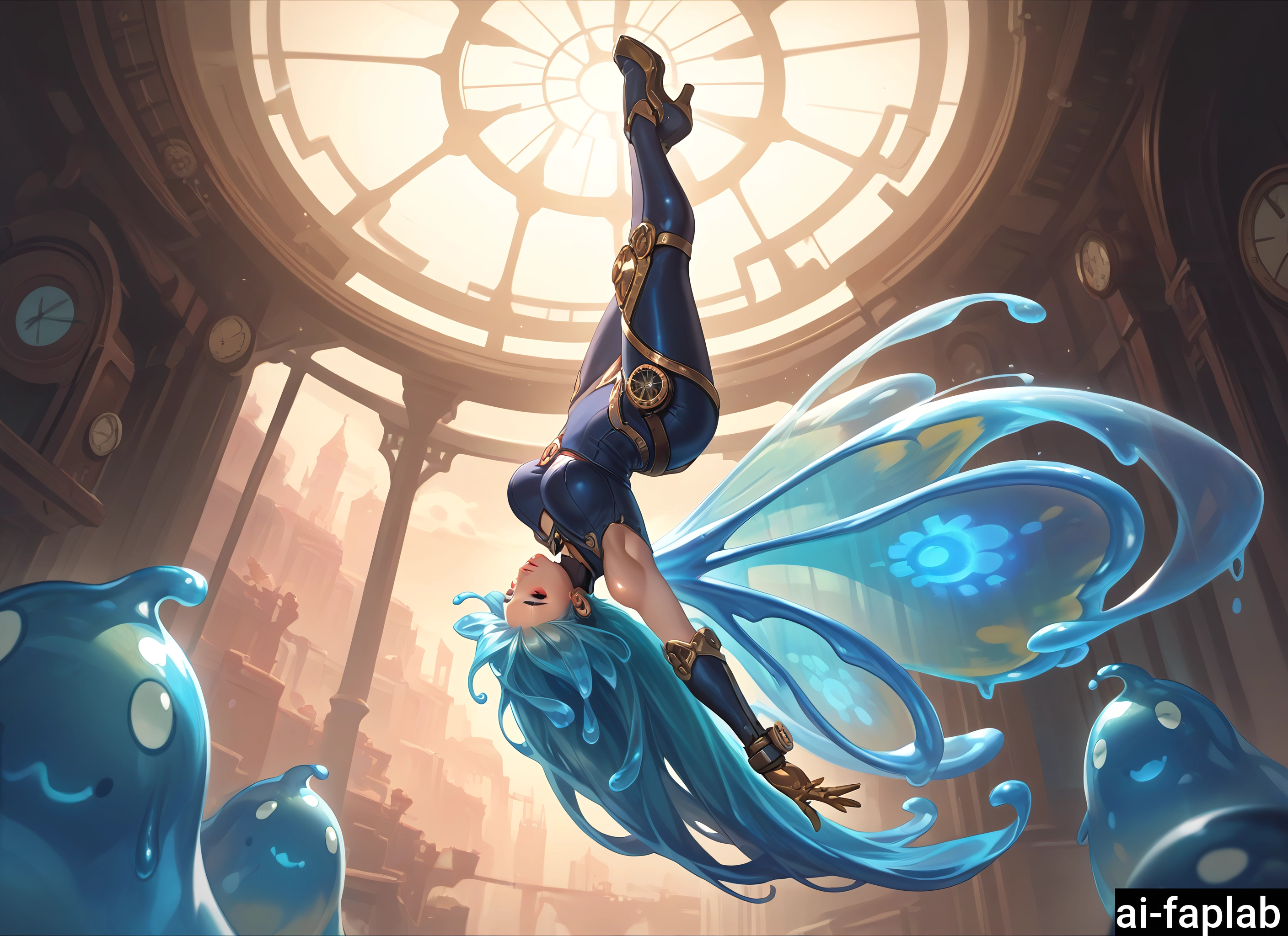 1girl, long hair, blue hair, breasts, high heels, gloves · Yamete.gg