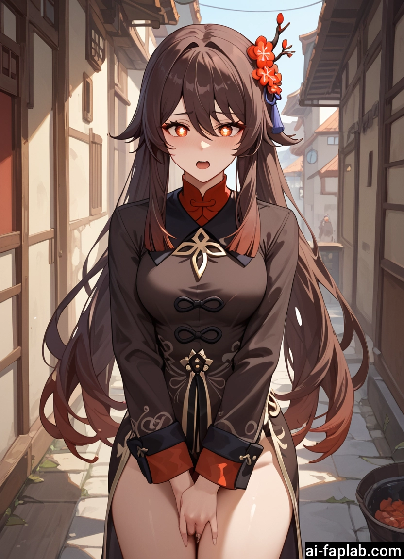 brown hair, open mouth, hair ornament, long sleeves, long hair, flower · Yamete.gg