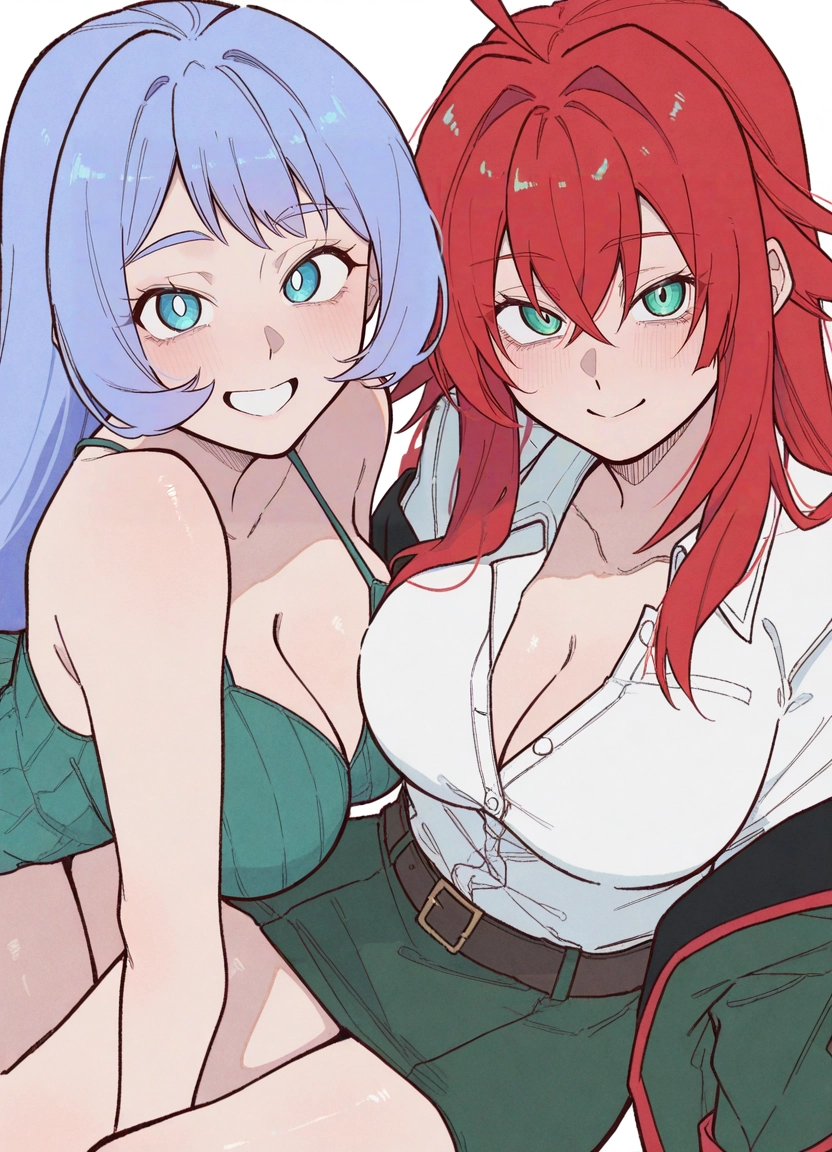 breasts, multiple girls, 2girls, red hair, smile, cleavage · Yamete.gg