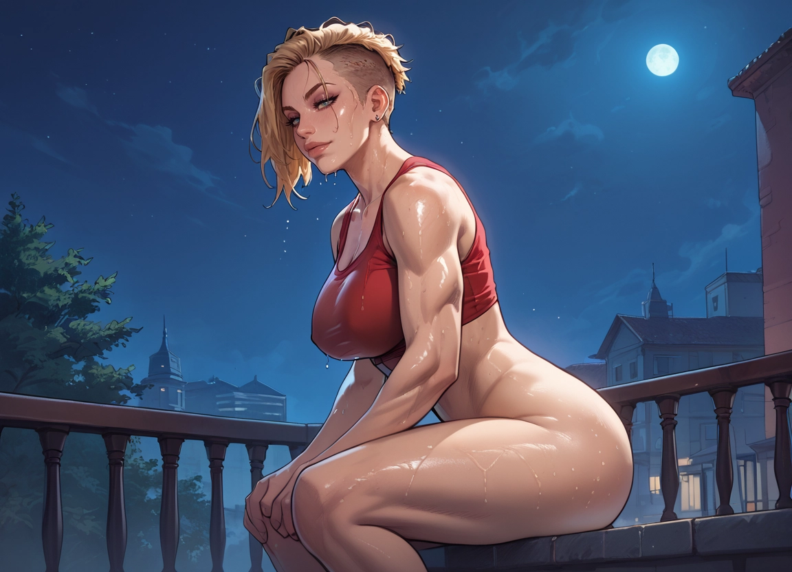 1girl, solo, blonde hair, breasts, night, muscular female · Yamete.gg