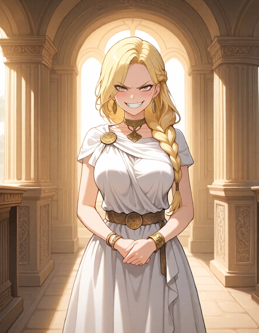 1girl, jewelry, solo, blonde hair, smile, breasts · Yamete.gg