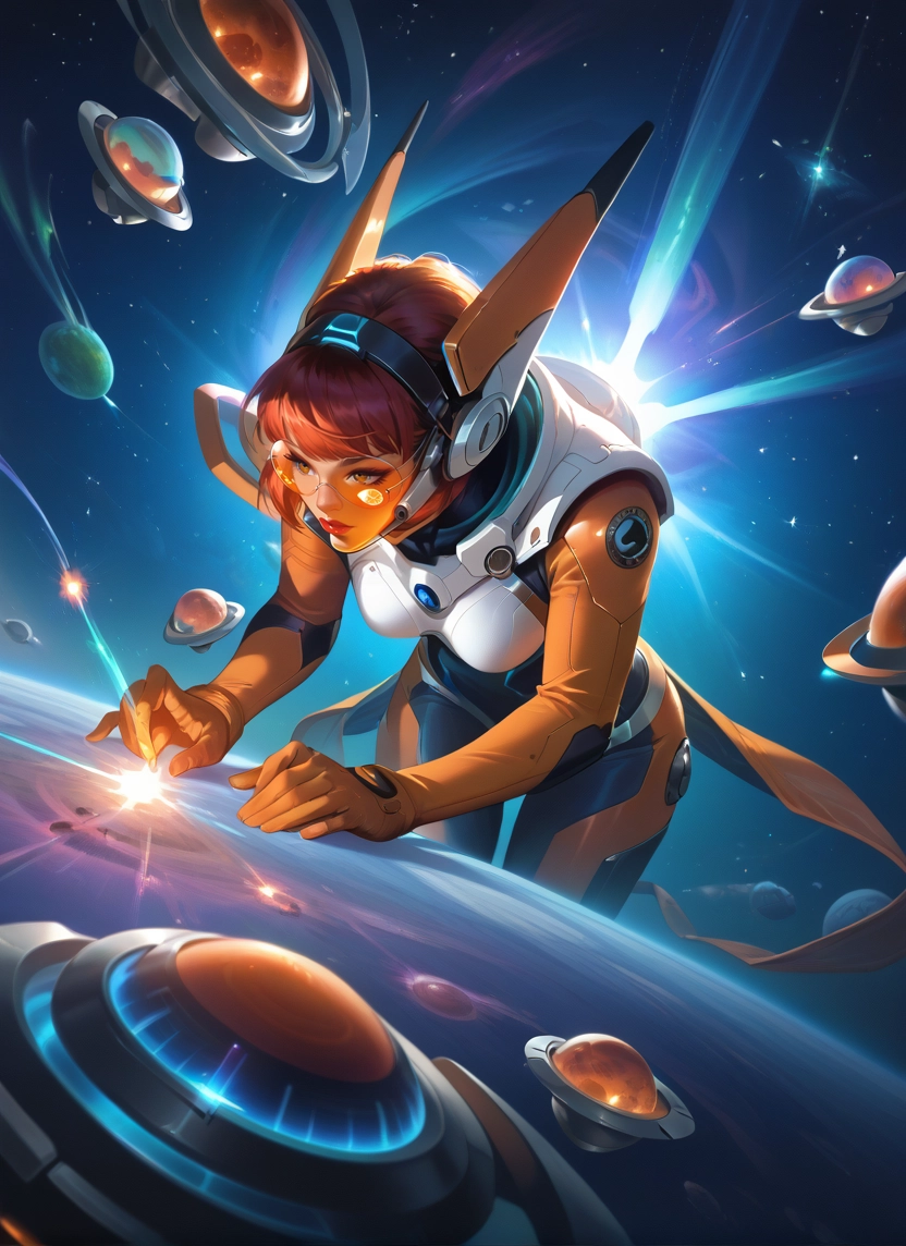 1girl, space, solo, short hair, bodysuit, planet · Yamete.gg