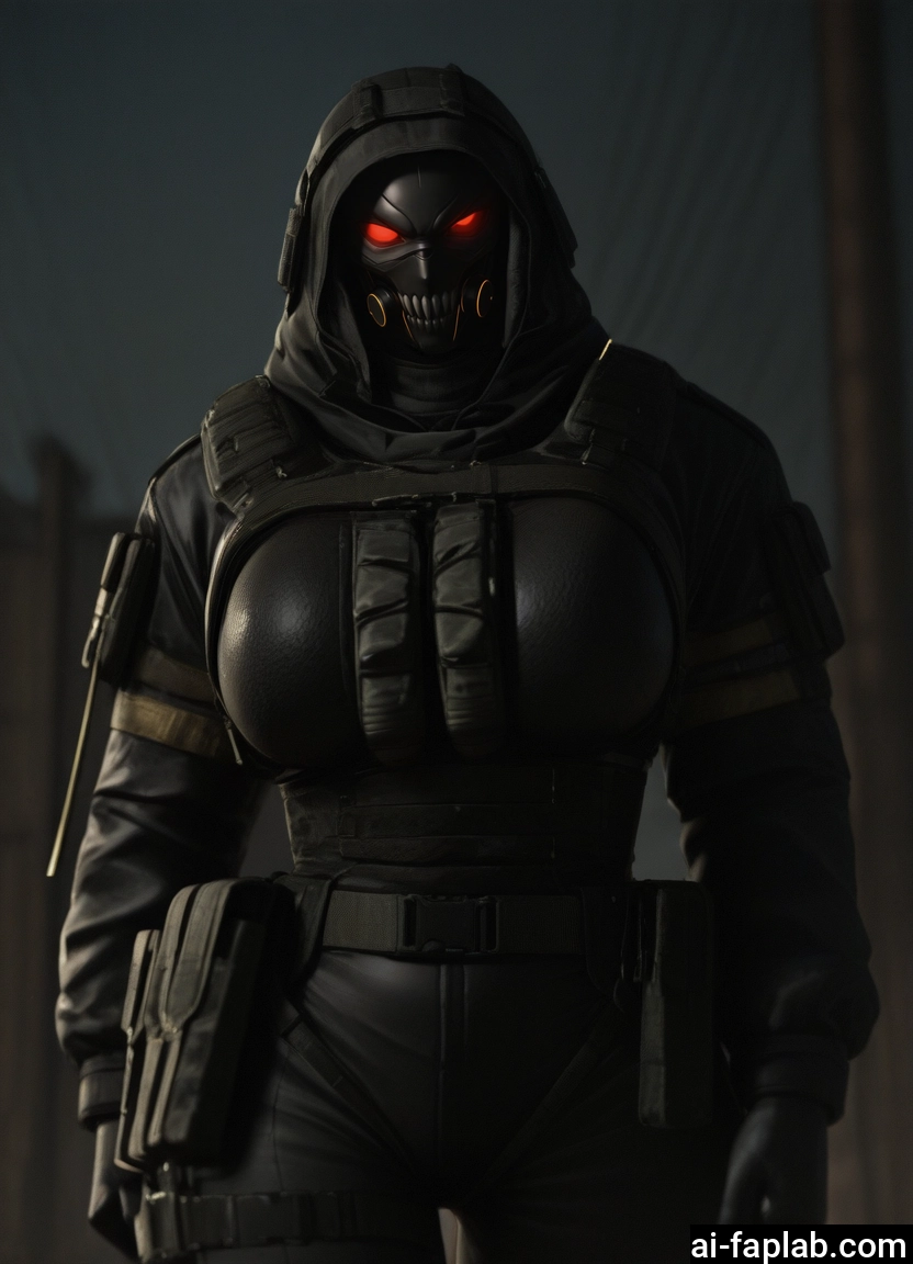 1girl, breasts, solo, mask, glowing, red eyes