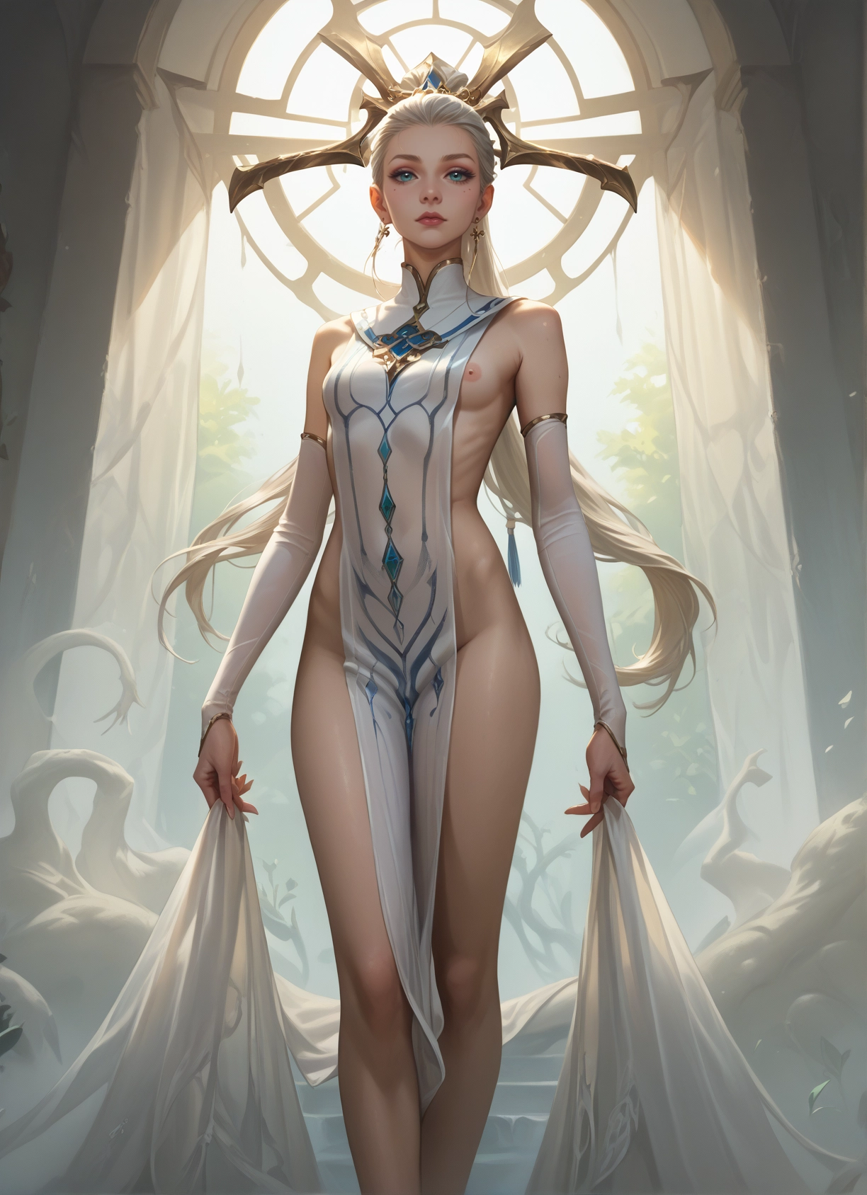 1girl, breasts, long hair, solo, nipples, jewelry · Yamete.gg