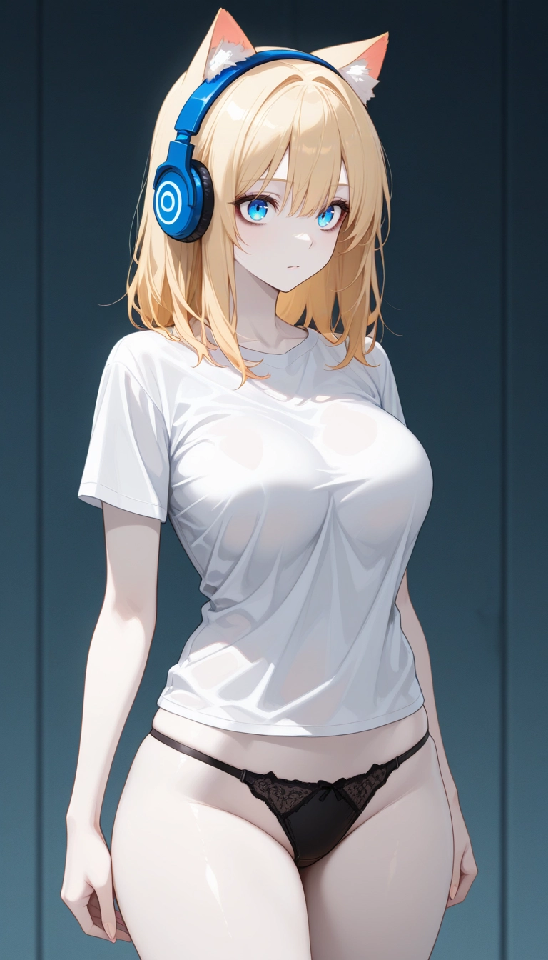 1girl, headphones, solo, underwear, animal ears, panties · Yamete.gg
