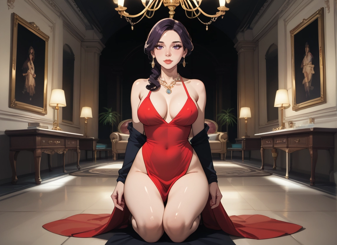 1girl, breasts, jewelry, dress, earrings, necklace · Yamete.gg