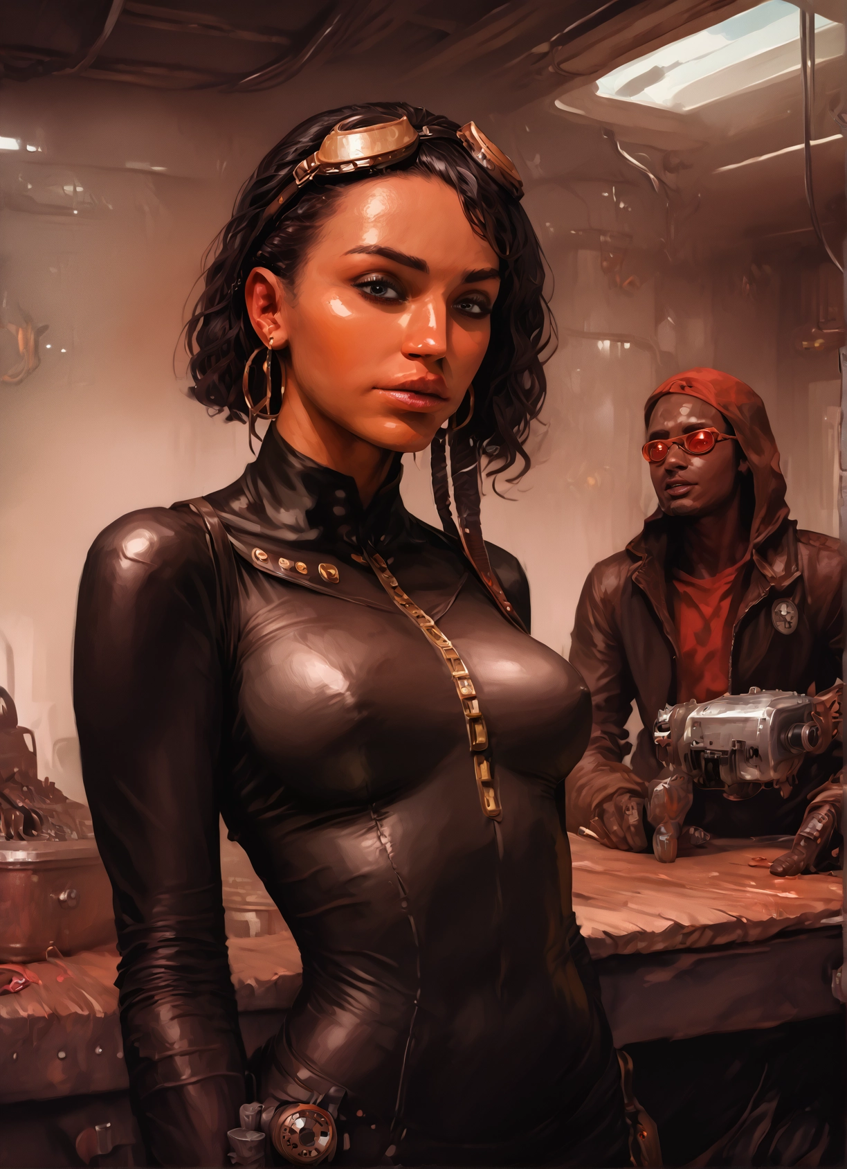 1girl, goggles, jewelry, earrings, bodysuit, breasts · Yamete.gg
