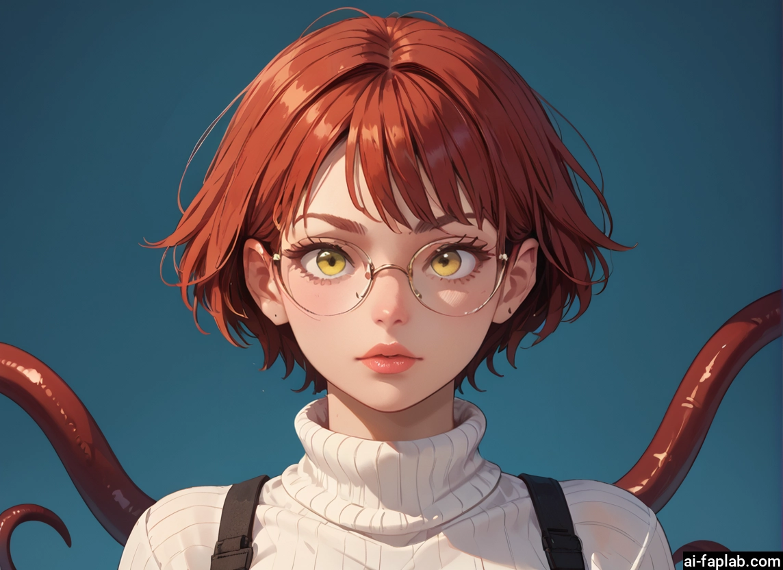 1girl, solo, glasses, short hair, sweater, yellow eyes · Yamete.gg