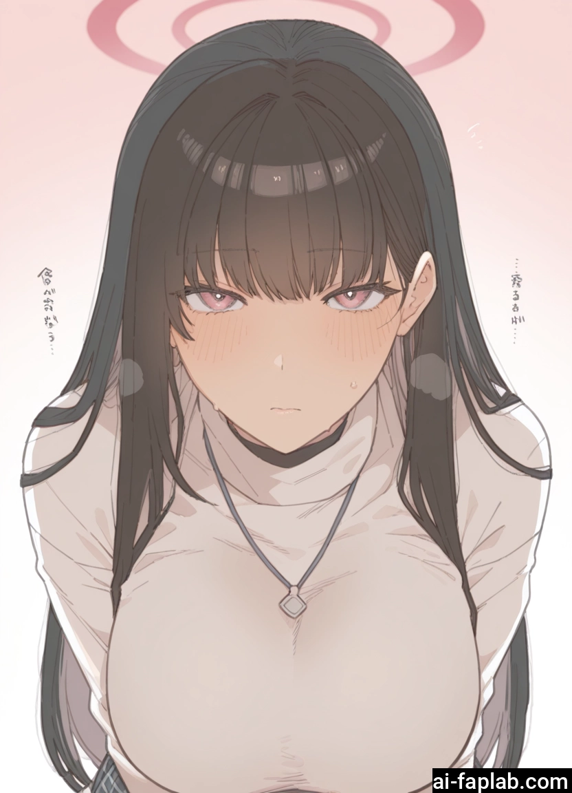 1girl, breasts, long hair, halo, blush, black hair