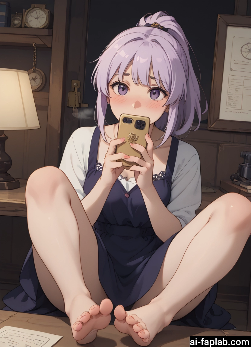 1girl, barefoot, phone, feet, cellphone, blush