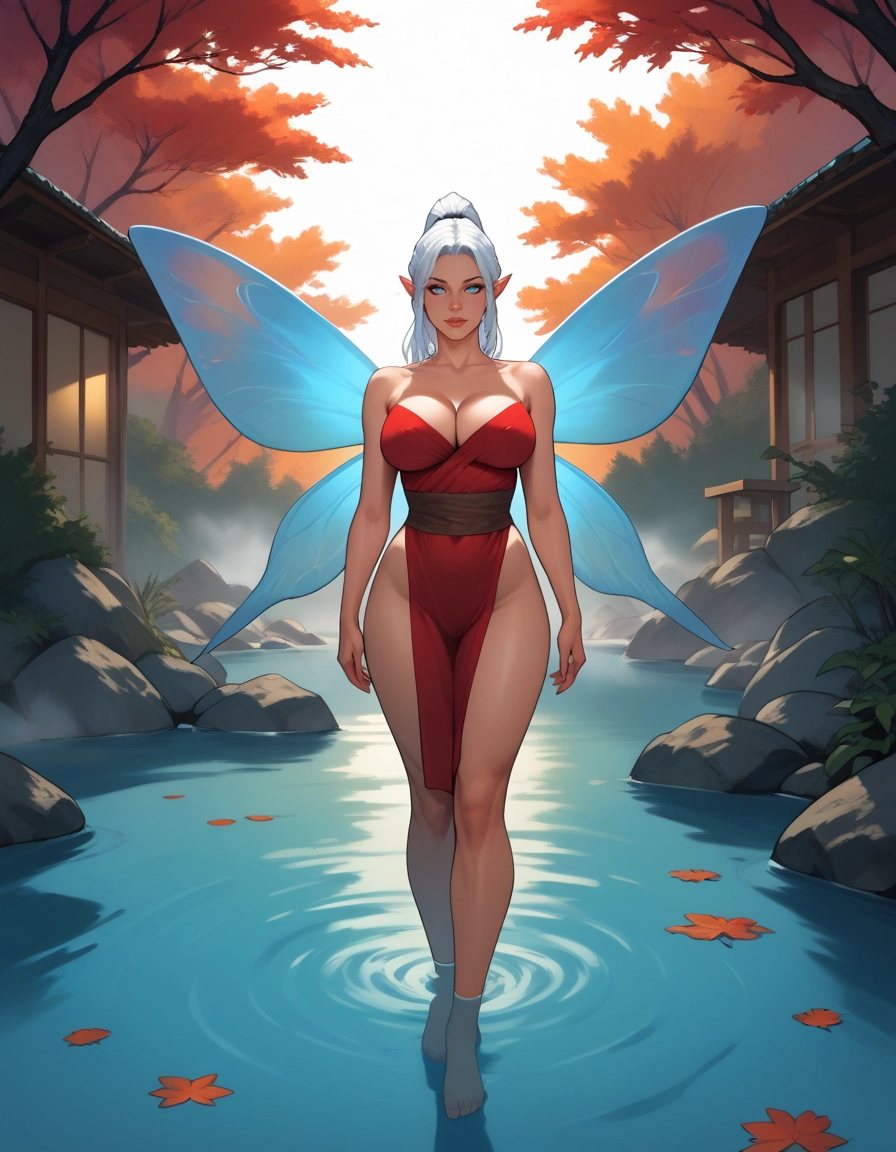 1girl, breasts, pointy ears, solo, blue eyes, dress · Yamete.gg