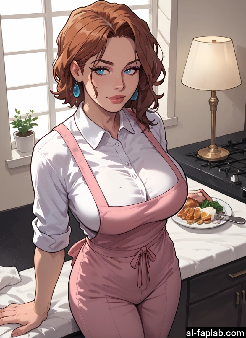 1girl, breasts, jewelry, earrings, blue eyes, apron · Yamete.gg