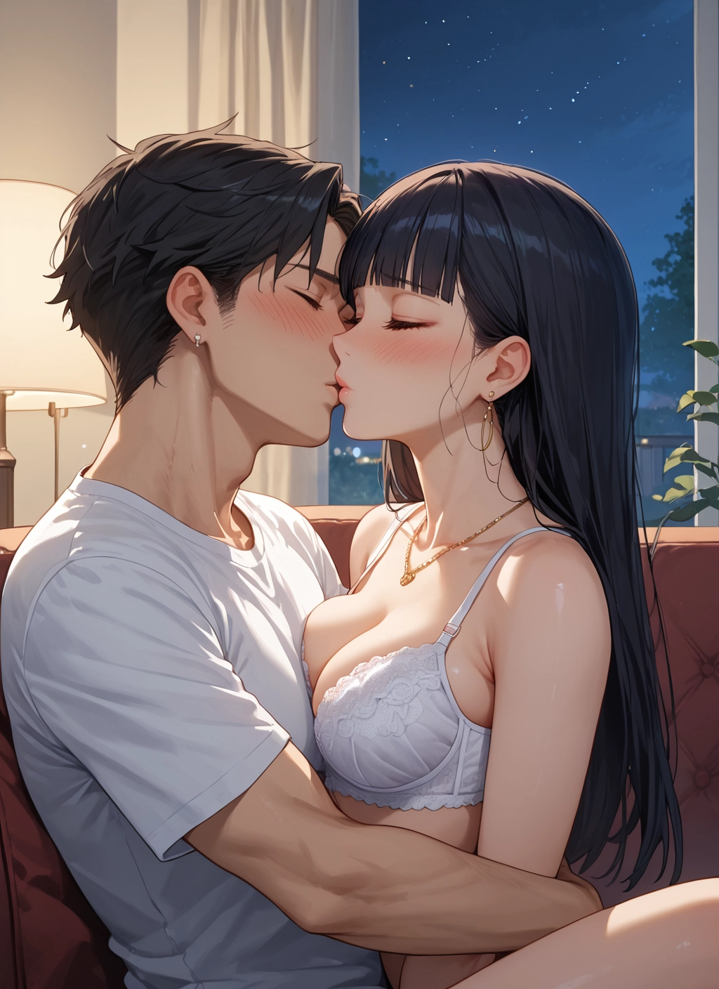 1girl, 1boy, breasts, underwear, bra, jewelry · Yamete.gg
