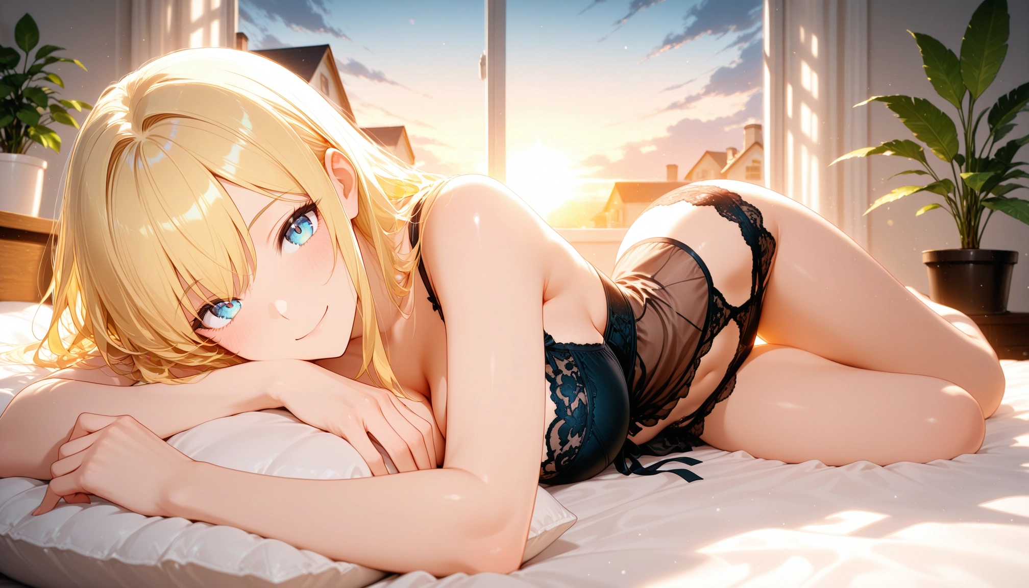 1girl, breasts, blonde hair, solo, underwear, smile · Yamete.gg