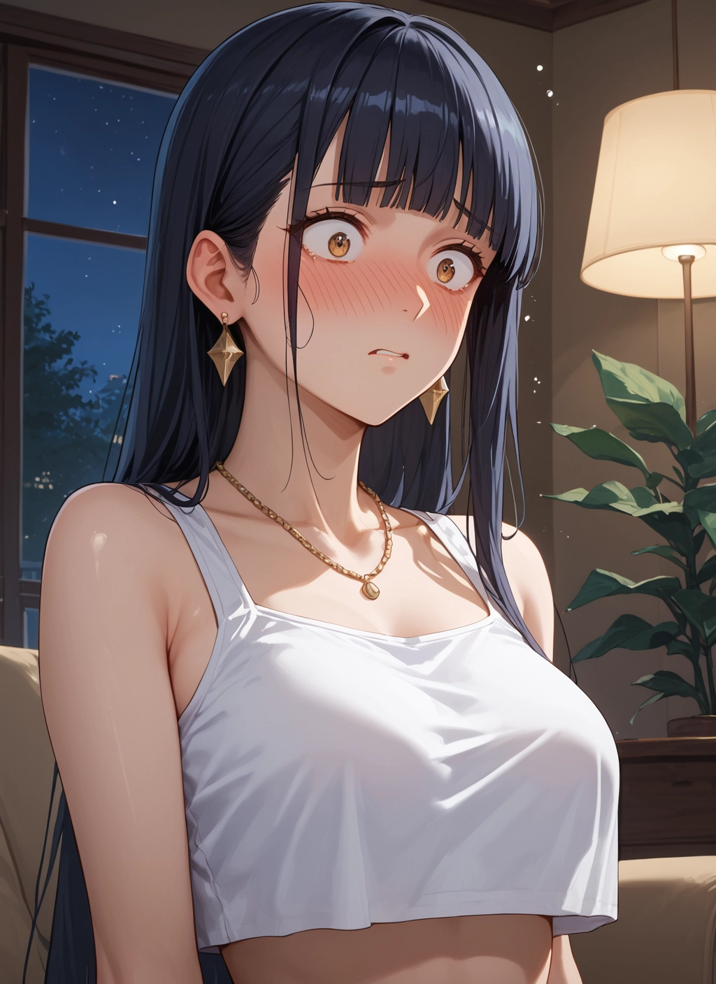 1girl, long hair, jewelry, blush, earrings, solo · Yamete.gg