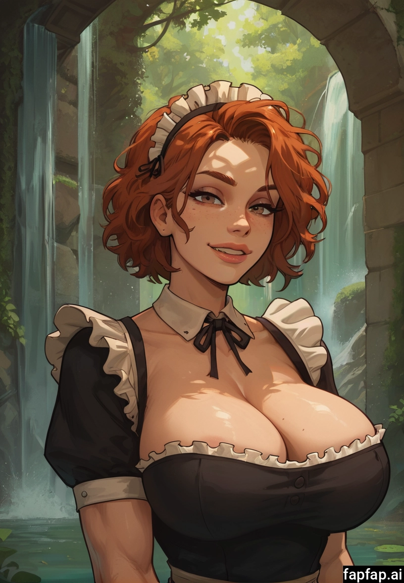 1girl, breasts, maid, solo, cleavage, maid headdress