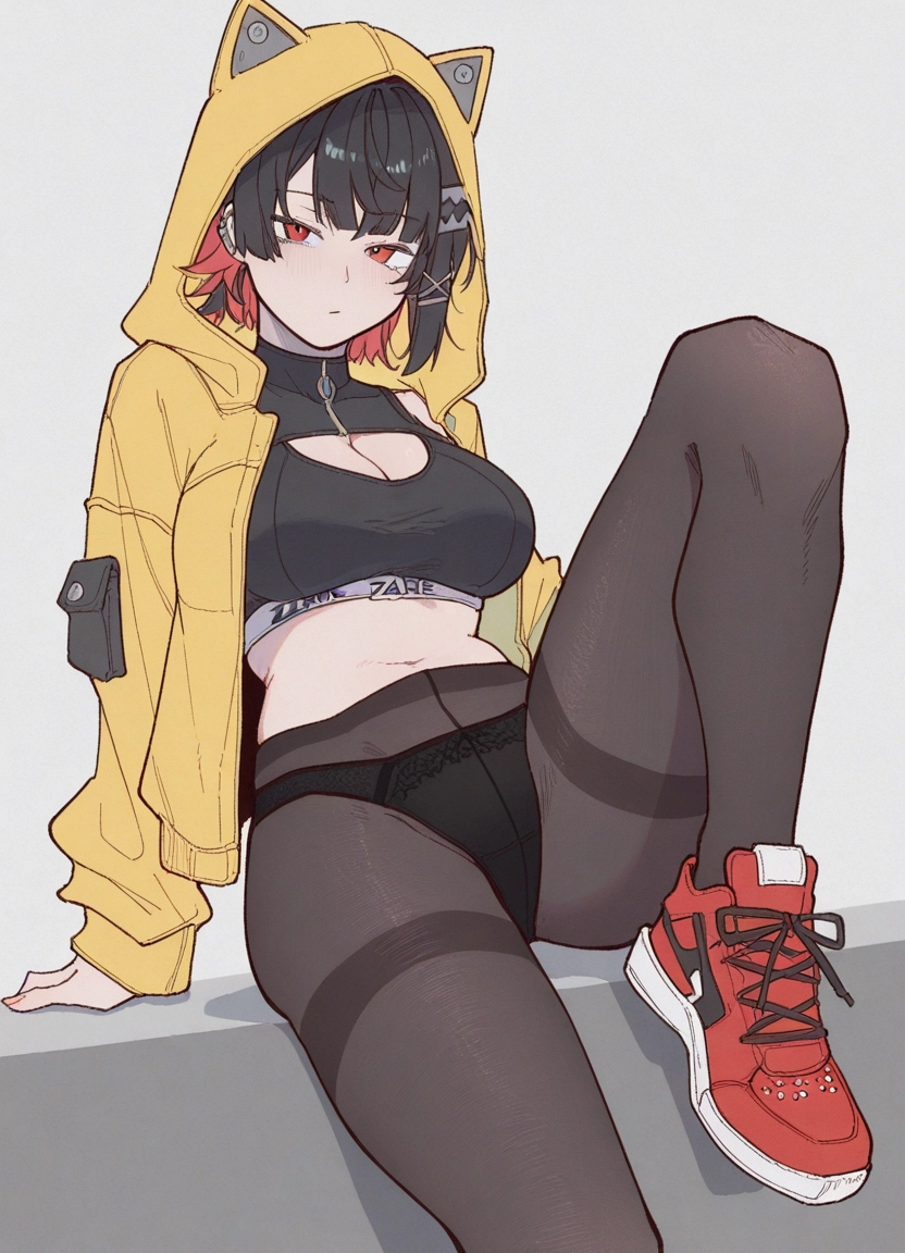 1girl, pantyhose, breasts, underwear, panties, black hair · Yamete.gg