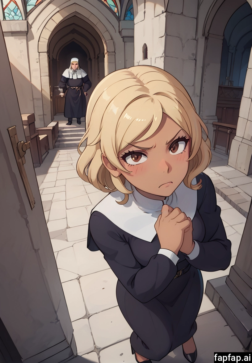 nun, church, blonde hair, brown eyes, looking at viewer, 1girl · Yamete.gg